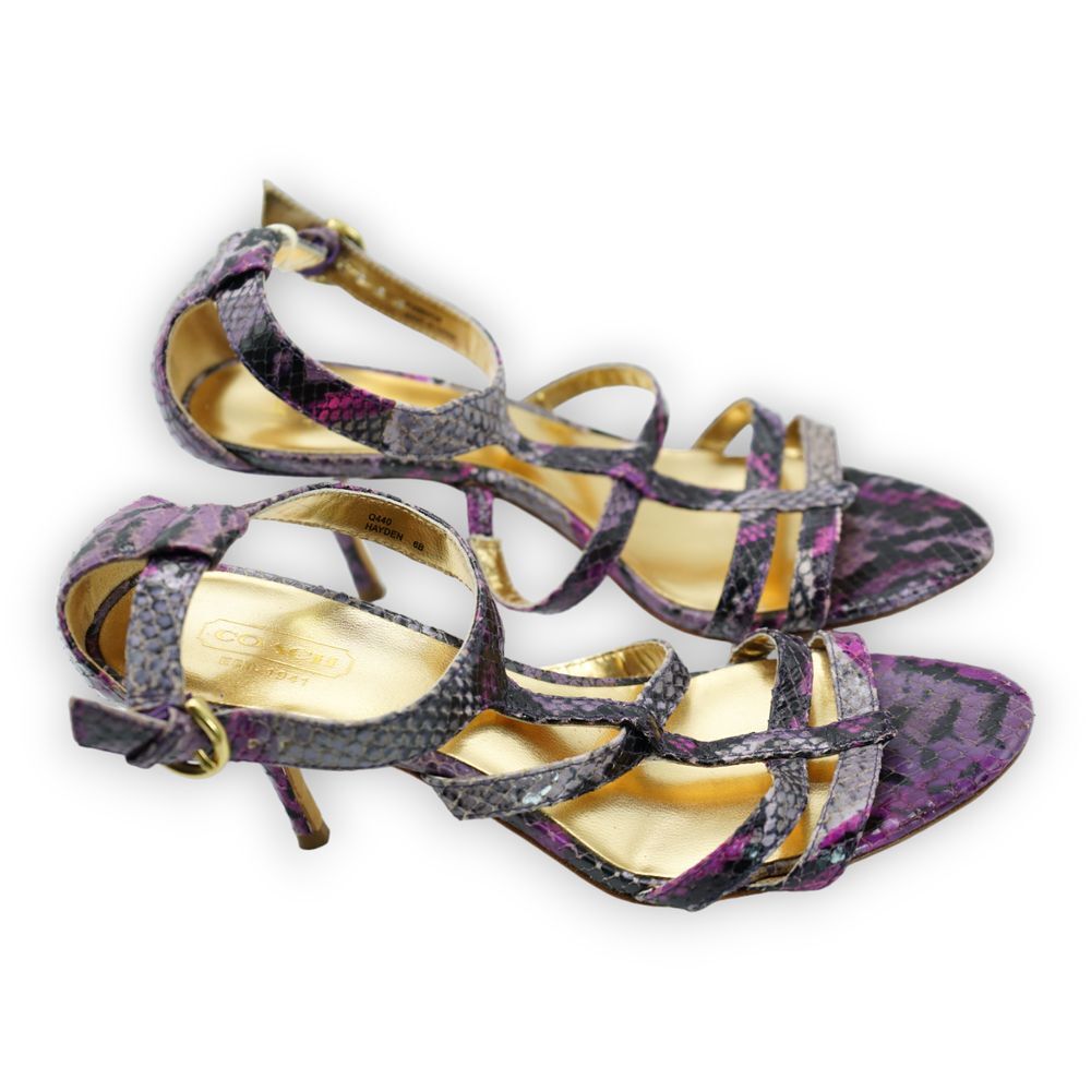 COACH Shoes Purple/Pink Python Strappy Heels Size 6B Women's - Picture 4 of 12